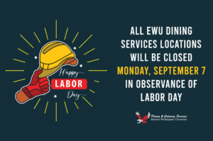 All Dining Services locations will be closed for Labor Day on Monday, September 7.