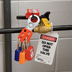 example of a locked out and tagged out valve