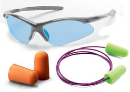 image of personal protective equipment, safety glasses and ear plugs
