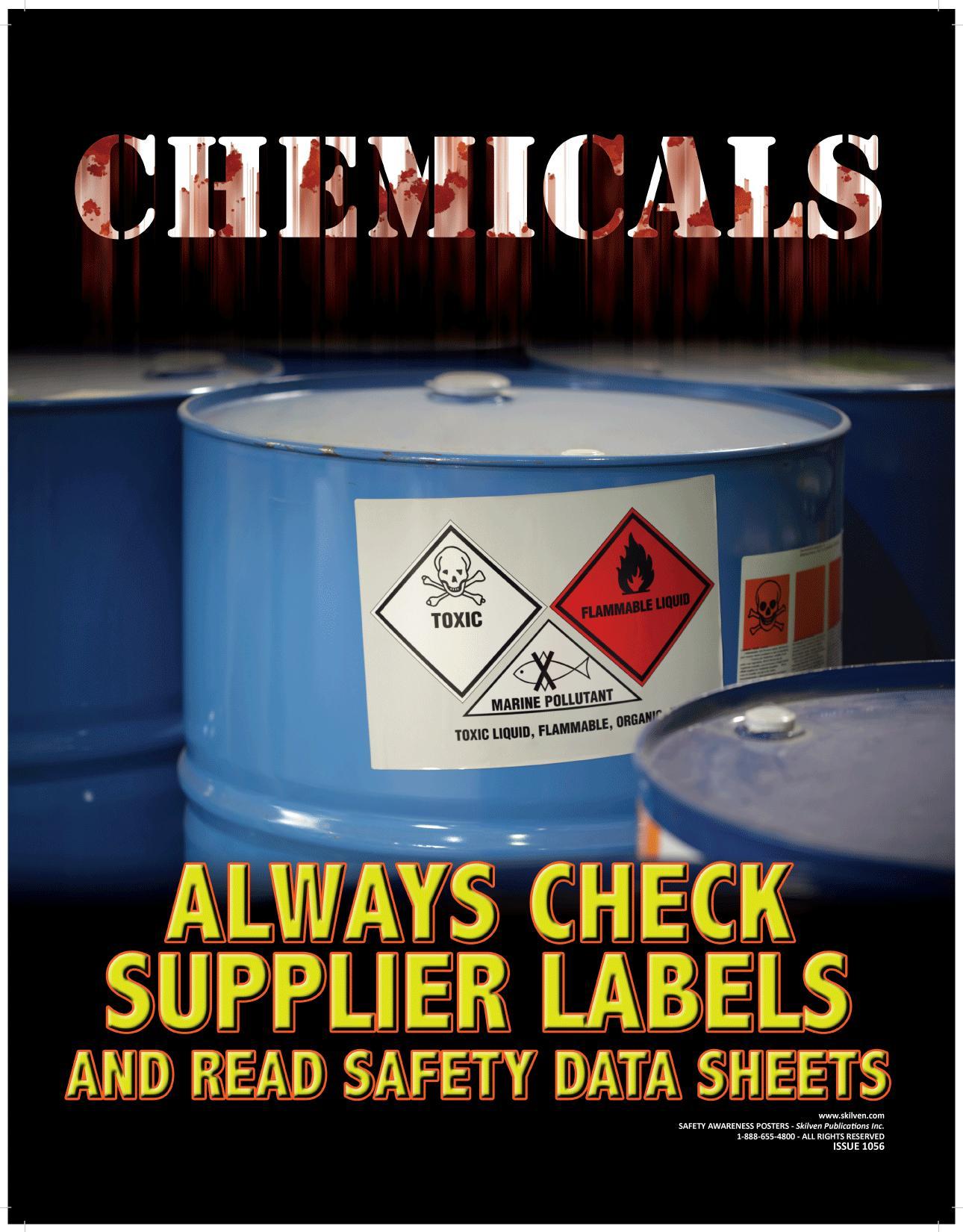 image reminding people to check chemical labels and the safety data sheet before using