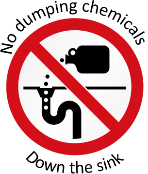 Image reminding people that dumping chemicals down the drain is prohibited