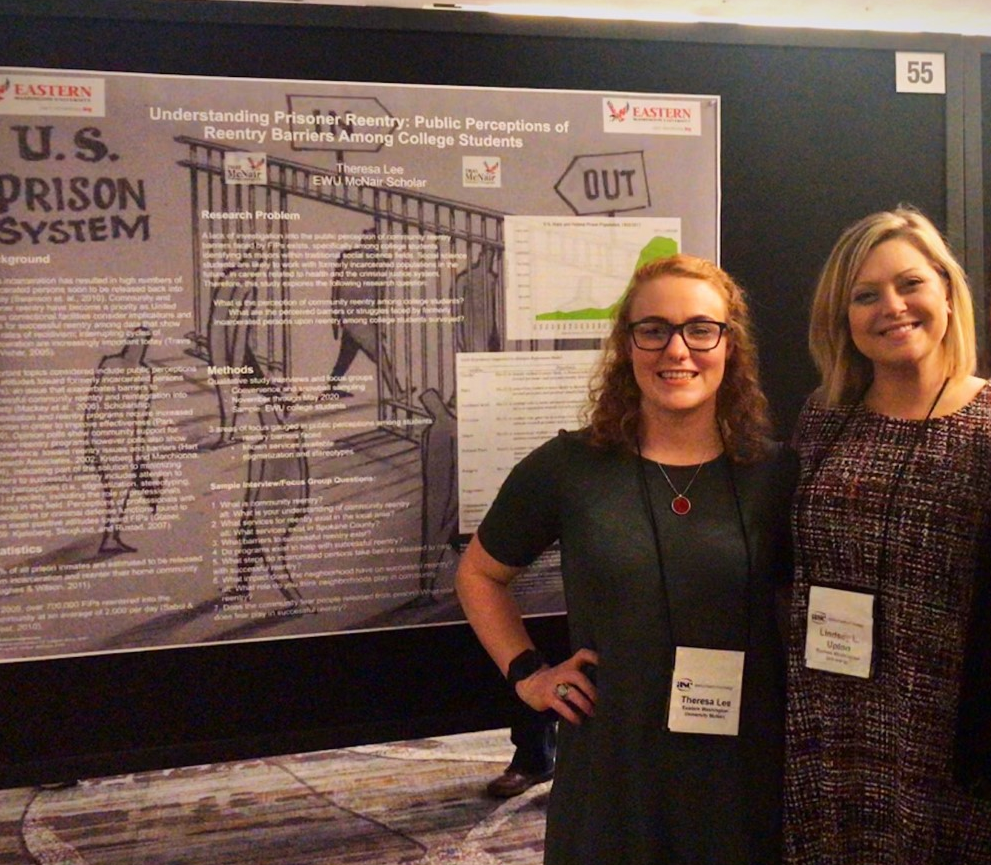 EWU McNair Scholar Theresa Lee presents her research poster with Mentor Dr. Lindsey Upton at the American Society for Criminology Conference in 2019.