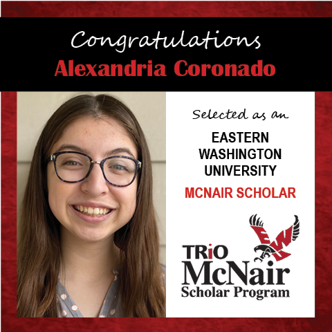 Photo of Alexandria Coronado next to text congratulating her with red textured border.