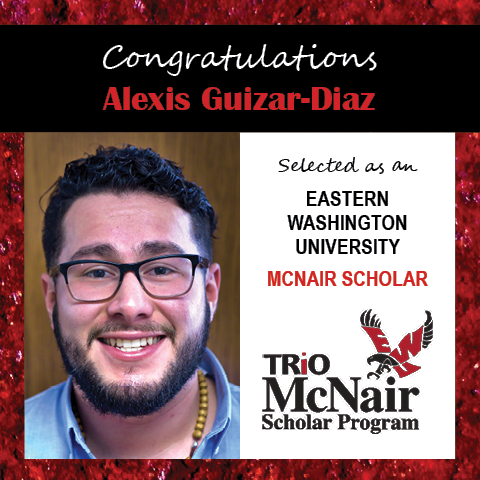 Photo of Alexis Guizar-Diaz next to text congratulating him with red textured border.