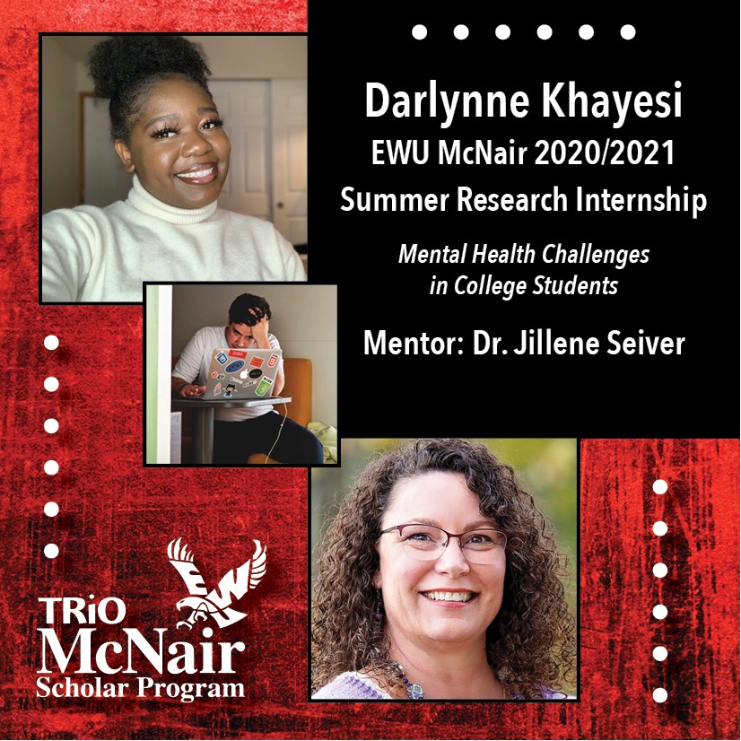 EWU McNair Scholar Darlynne Khayesi worked with Dr. Jillene Seiver in her Summer Research Internship on Mental Health Challenges in College Students which focused on the experiences of immigrant students. 