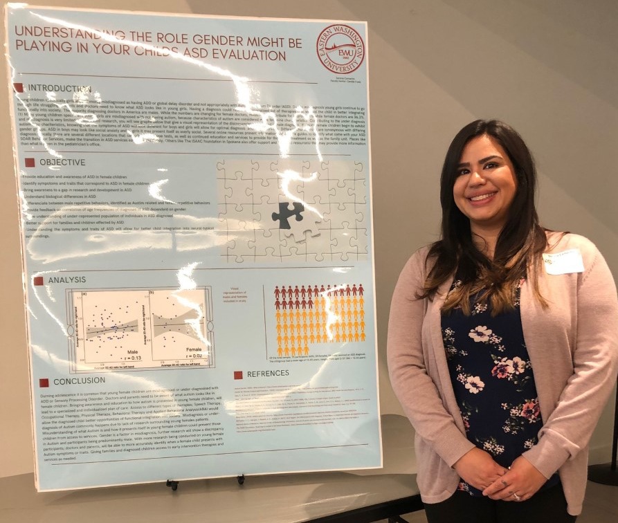 Serena Camacho presents her research poster, Understanding the Role Gender Might be Playing in Your Child's ASD Evaluation.