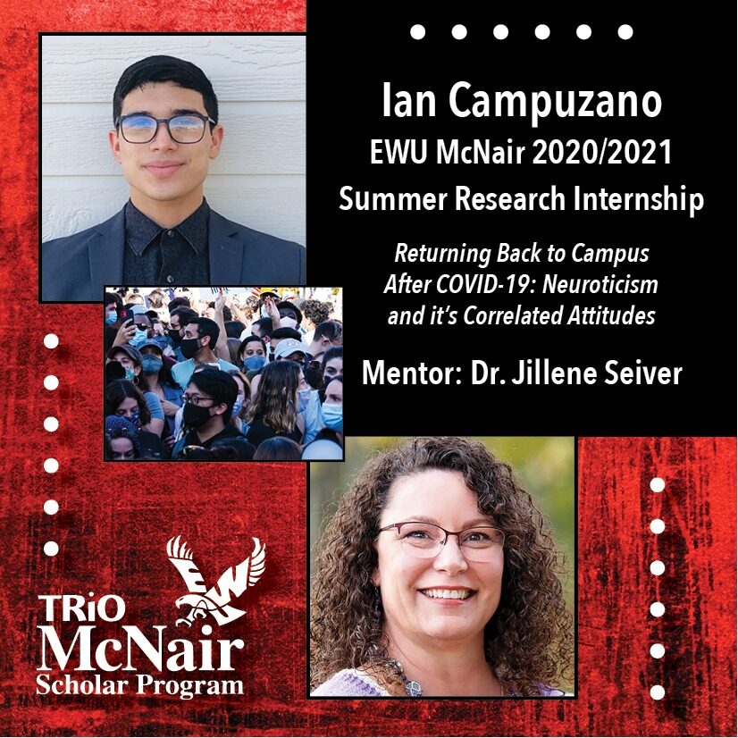 Ian Campuzano EWU McNair 2020/2021 Summer Research Internship Returning Back to Campus After COVID-19: Neuroticism and it’s Correlated Attitudes Mentor: Dr. Jillene Seiver