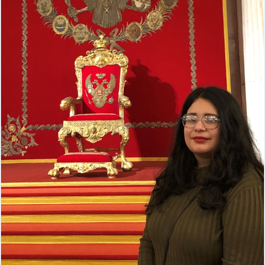 EWU McNair Scholar, Wendolyn Martinez, in the Tsar's Throne Room in the Winter Palace, St. Petersburg, Russia. 