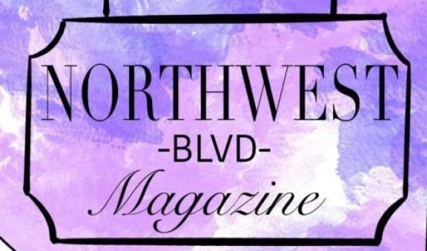 logo of Northwest Boulevard Literary Magazine. It's a sign with the background being water color painted shades of purple