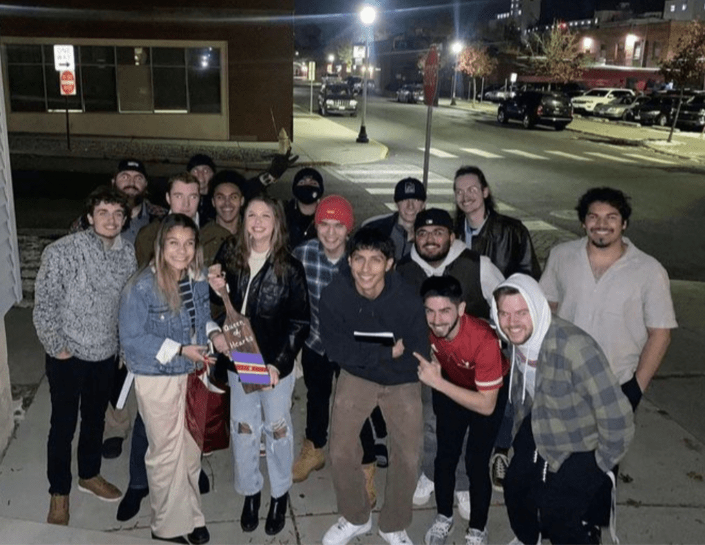 Group of students at night in downtown cheney