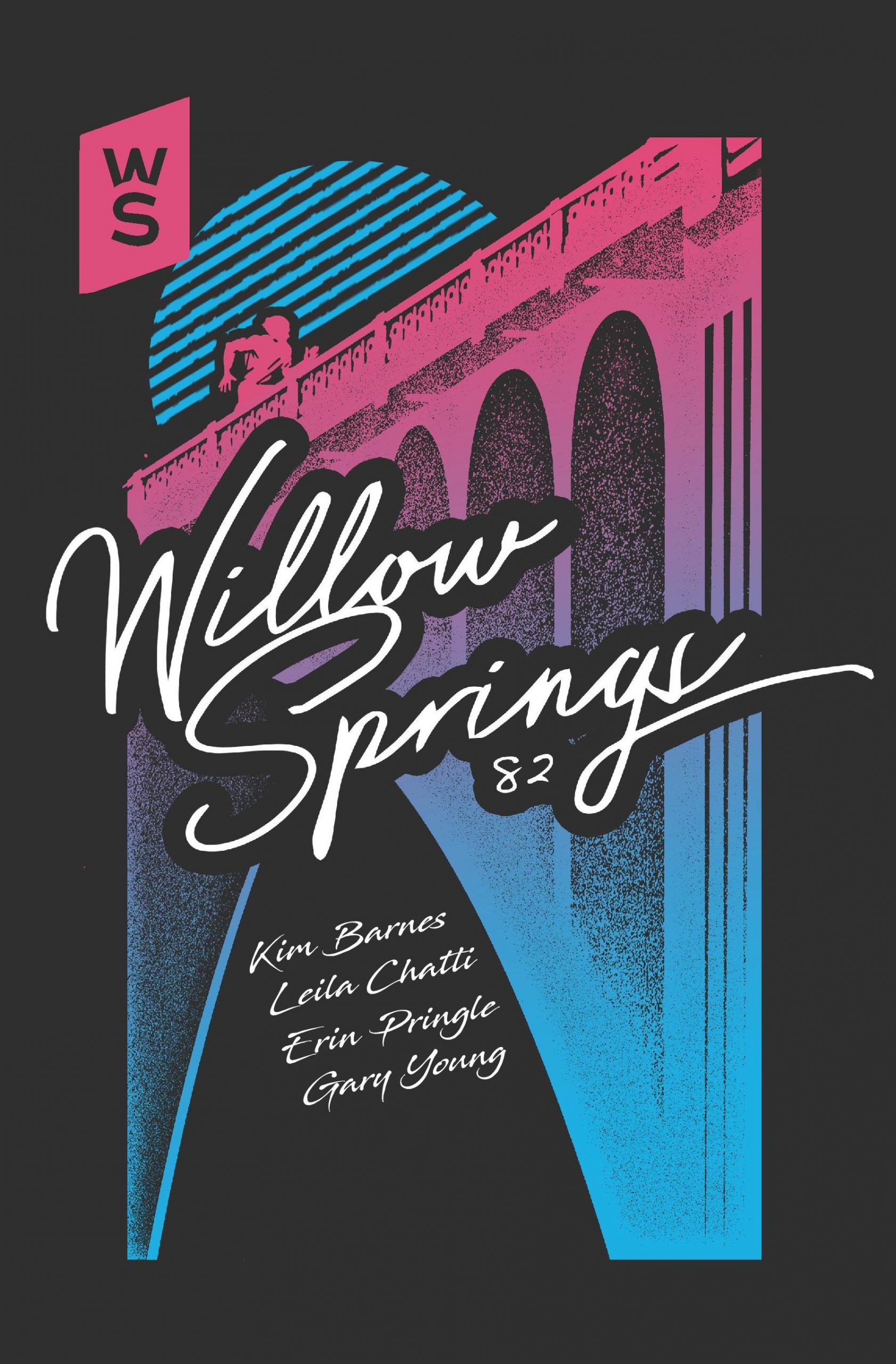 Issue 82 Cover shows Chris Bovery print of a bridge in pink and blue with Willow Springs in decorative font.